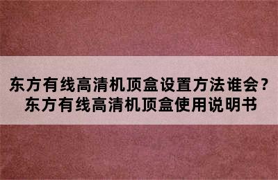 东方有线高清机顶盒设置方法谁会？ 东方有线高清机顶盒使用说明书